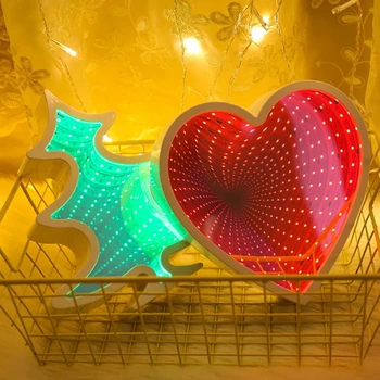 3D Širdies Naujovė Naktį Šviesos Lempos Iliuzija Infinity Veidrodis Tunelio Lempą Namų Dekoro Vaikams Kūdikių Žaislų Dovana naujieji Metai Apdaila