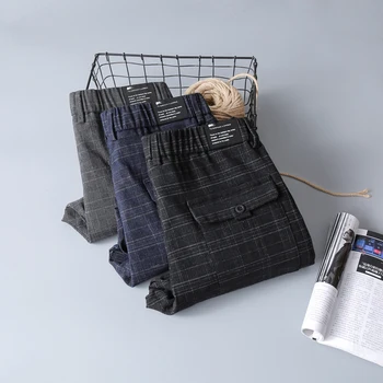 Korėjos Versija Mados Grotelės Ruožas Slim Drabužių Mens Kelnės Verslo Pieštuku Kelnės Medvilnė Reguliariai Visas Ilgis Atsitiktinis Kelnės